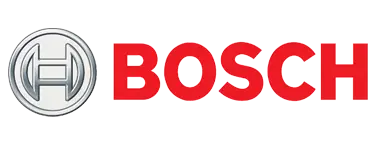 Bosch logosu kırmızı harflerle ve yanında gri renkli sembol
