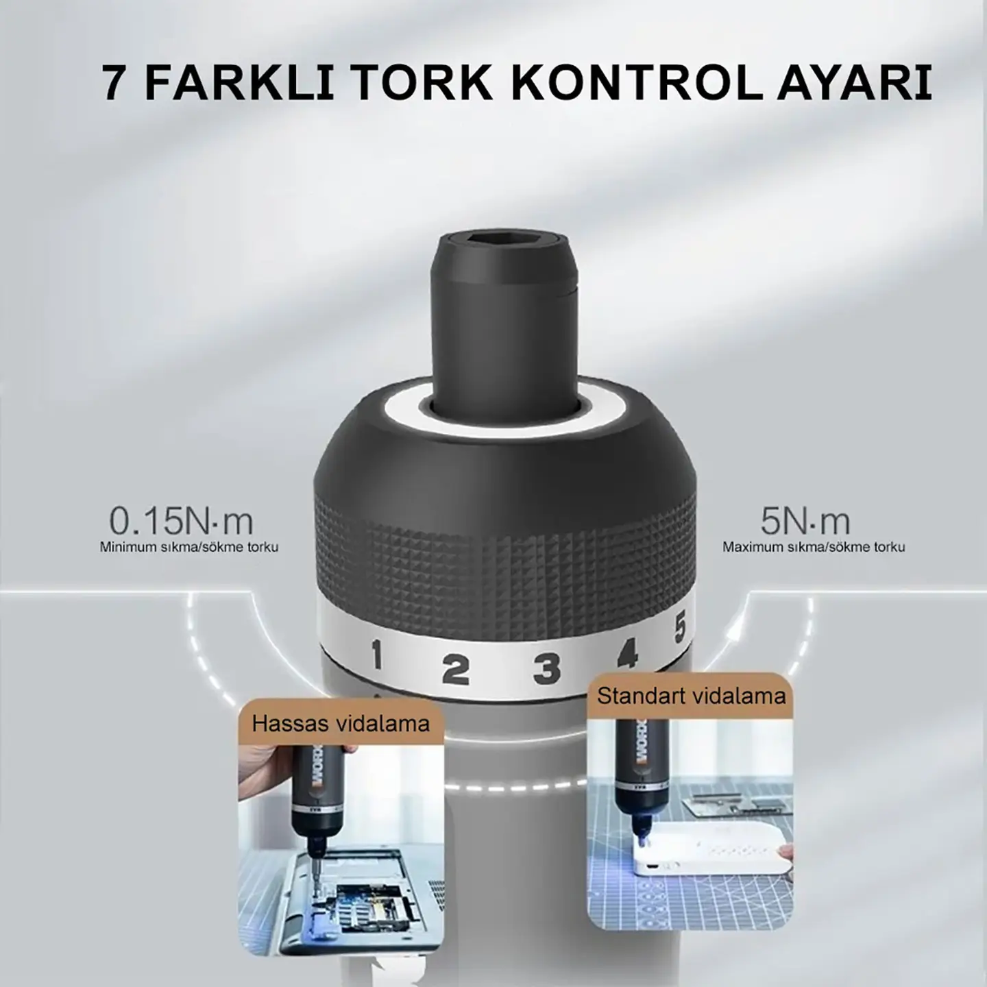 WORX WX242 tork ayar kadranı detay görünümü