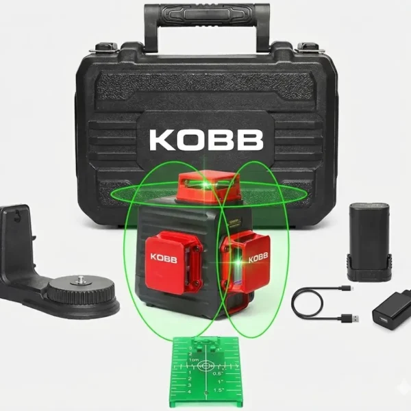 KOBB lazer ölçüm cihazı ve aksesuarları şık siyah çanta önünde