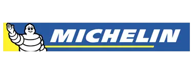 Michelin logosu ve beyaz Michelin adamı büyük mavi zemin üzerinde yer alıyor