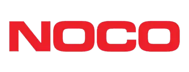 Koyu kırmızı renkte büyük harflerle NOCO logosu