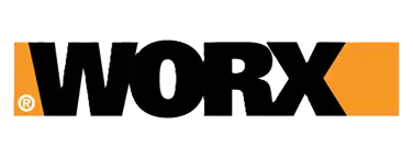 Turuncu zemin üzerinde siyah ve beyaz renklerle yazılmış Worx logosu